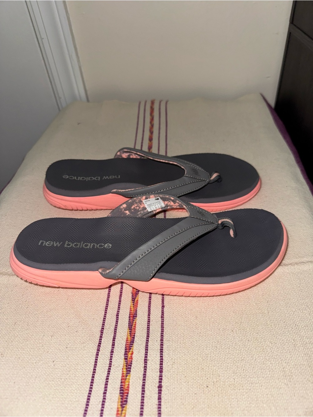New Balance Gray and Coral Flip Flop Sandals - Picture 5 of 10